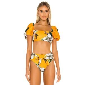 Agua Bendita Bikini Set Yellow Floral Calista Top and Bottom Size S